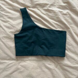 Girlfriend Collective Bianca One Shoulder Bra in Moss